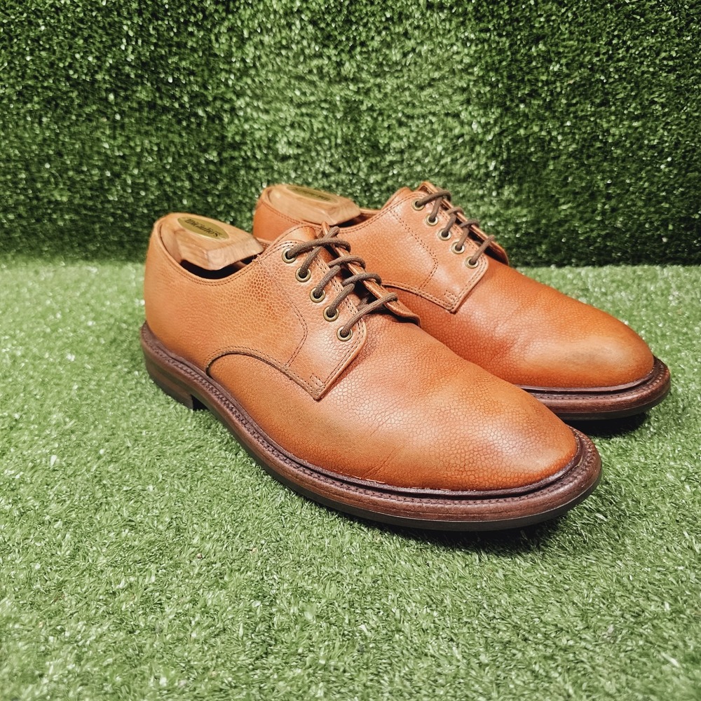 Grant Stone Brown Pebble Leather Plain Toe Oxford Dress Shoes Mens Size 8